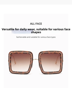 Close-up of tortoise shell pattern frames and gradient brown lenses on square sunglasses