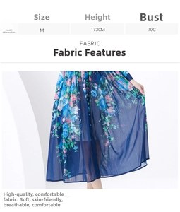 Dettaglio del tessuto in chiffon floreale blu scuro con orlo ondulato e stampe vivaci