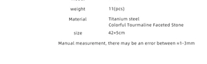 Specifications table for titanium steel and colorful tourmaline beaded necklace length