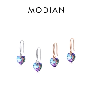S925 sterling silver heart crystal drop earrings in silver and rose gold finishes