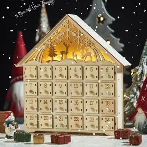 Wooden Christmas Advent Calendar with 24 Drawers and LED Light Snowflake Design