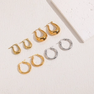 Detailed collection of gold and silver plated titanium steel hoop earrings with zircons
