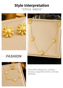 Detailed view of gold-plated sunflower jewelry set featuring necklace and earrings