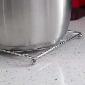 Stainless steel wire trivet detail, heat resistant kitchen pot mat stand for hot dishes, durable.