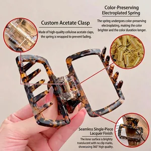 Minimalist square tortoiseshell acetate hair claw clip with durable gold metal spring