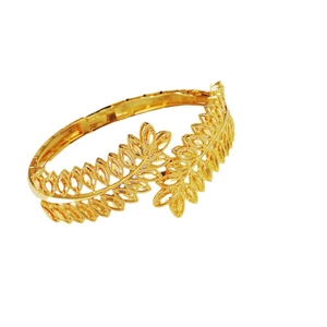 Exquisite gold-plated leaf motif cuff bracelet with intricate hollowed wheat ear design
