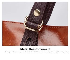 Leather shoulder bag hardware detail close-up showcasing metal rings and premium texture.
