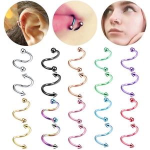 Stainless Steel Twister Ring S-Shape Body Piercing Jewelry For Lip Ear Cartilage Eyebrow With Ball Spike Ends