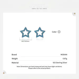 925 sterling silver hollow star stud earrings with turquoise zirconia and size details