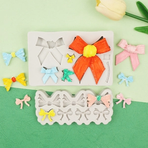 DIY Silikonform Set für Schleifen aus Fondant und Schokolade mit bunten Dekorationsbeispielen