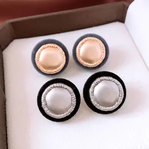 Elegant irregular round metal stud earrings with vintage velvet flocking texture