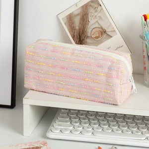 Rosafarbene Strick-Federtasche aus Tweed mit großem Fassungsvermögen und Design