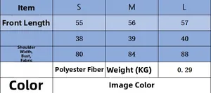 Tableau des tailles du gilet en tricot avec mesures S-L et détails du tissu en polyester