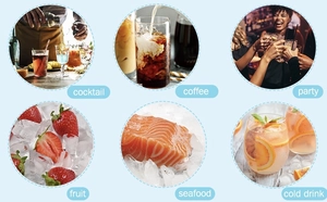 Scenari d'uso del vassoio per ghiaccio per cocktail, caffè, bibite e frutti di mare