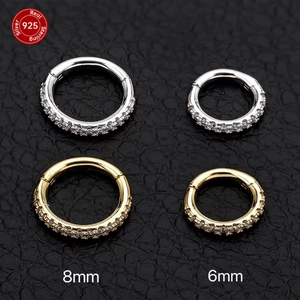 Nose Ring Hoop 925 Sterling Silver Zircon Hinged Segment Clicker Septum Piercing Jewelry Body Accessory For Women Men