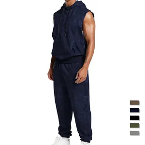 Ensemble streetwear 2 pièces pour hommes avec sweat à capuche sans manches et jogging