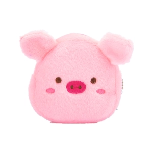 Cute pink pig plush coin purse for girls with soft fur and silver ball chain pendant