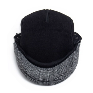 Premium grey plaid wool newsboy cap for men featuring a warm black fleece interior