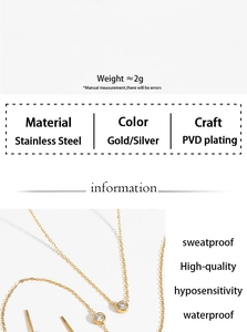 Detail of PVD plated stainless steel zircon necklace showing gold and silver color options