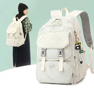 Backpack Oxford Cloth Large Capacity Multi Pocket Bear Print Korean Style Cute For Student Girl With Pendant