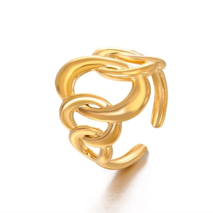 Minimalist 18K gold-plated oval geometric ring with multi-layer layered chain design