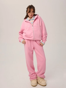 Femme Coton Sweat À Capuche Et Pantalon Large Broderie Lettre Sport Décontracté Style Doux Rose