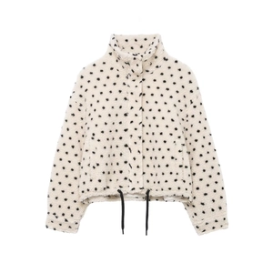 Veste Polaire Sherpa À Pois Femmes Col Montant Fermeture Éclair Chaude Manteau Court Décontracté Ourlet À Cordon Streetwear