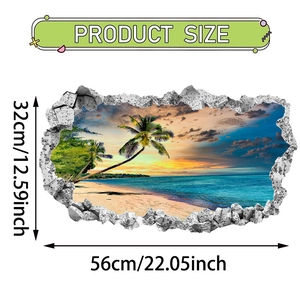 3D ocean beach sunset wall sticker with broken wall effect made of self-adhesive PVC