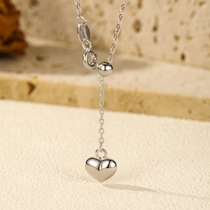 Minimalist S925 sterling silver heart pendant Y-necklace with elegant polished finish