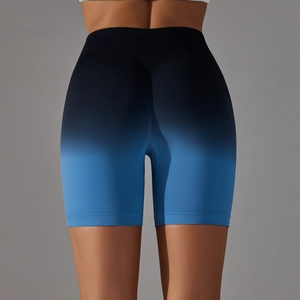 Detail of high waist seamless gradient yoga shorts with peach lift design for fitness