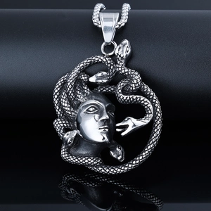 Medusa Head Pendant Necklace Stainless Steel Punk Gothic Mythological Jewelry Retro Silver Tone For Men Women