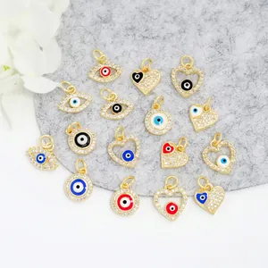 18K gold plated evil eye charms with pavé cubic zirconia and colorful enamel detail