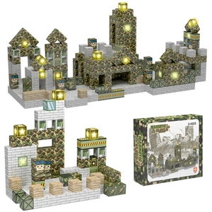 Military Magnetic Building Blocks LED Light Up Camouflage Soldier Figures ABS Plastic Construction STEM Toys Kids Boys