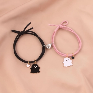 Magnetic Heart Ghost Couple Bracelet Halloween Cartoon Enamel Charm Alloy Polyester Elastic Adjustable Jewelry Gift