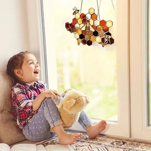 Acrylic bee and honeycomb suncatcher hanging decoration for home window indoor and outdoor