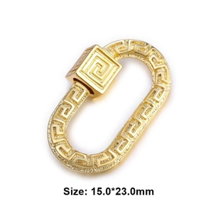Golden oval metal buckle with Greca pattern decoration for DIY jewelry and crafts