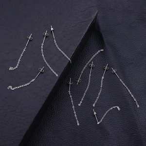 Minimalist silver stainless steel long chain tassel earrings for a trendy look
