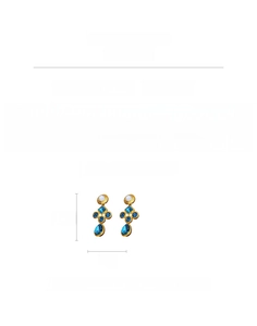Detail view of vintage geometric earrings with blue rhinestones and dimensions shown