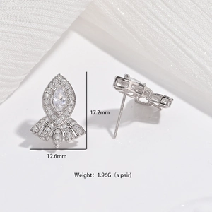 S925 sterling silver koi fish earrings with sparkling cubic zirconia, size 17.2mm by 12.6mm