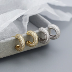 Sparkling gold and silver 925 sterling silver hoop earrings with full pavé cubic zirconia