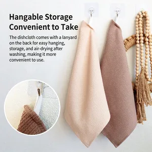 100% cotton waffle weave dishcloth set in beige and coffee colors with hanging loops