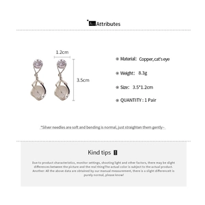 Détails de boucles d'oreilles goutte en œil de chat et zircons avec dimensions