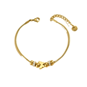 Bracelet papillon doré en acier inoxydable avec perles brillantes et maille serpent