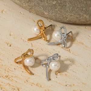 Orecchini A Lobo Con Fiocco E Perla Artificial Acciaio Inossidabile Elegante Stile Vintage Francese Da Donna