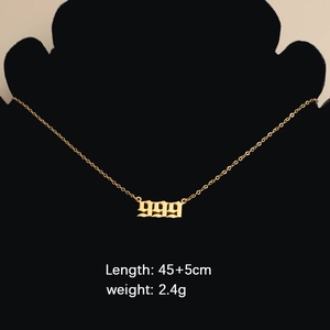 Close-up of golden stainless steel 999 lucky number necklace with 45+5cm O-chain details