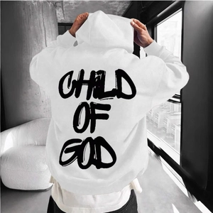 Men Hoodie Pullover Fleece Lined Long Sleeve Back Letter Print Child Of God Casual Streetwear Sweatshirt With Kangaroo Pocket