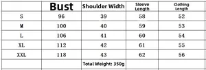Size chart for faux suede zipper jacket showing S to XXL chest and length measurements