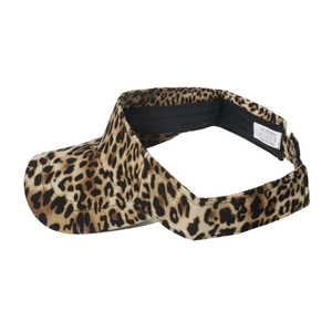 Women's leopard print open top sun hat with wide brim made of 100% polyester fabric