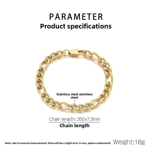 Dettagli del bracciale a catena NK dorata da 7,5 mm in acciaio inossidabile inciso