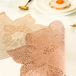 Rose gold lotus leaf table runner with PVC hollow design for elegant waterproof dining